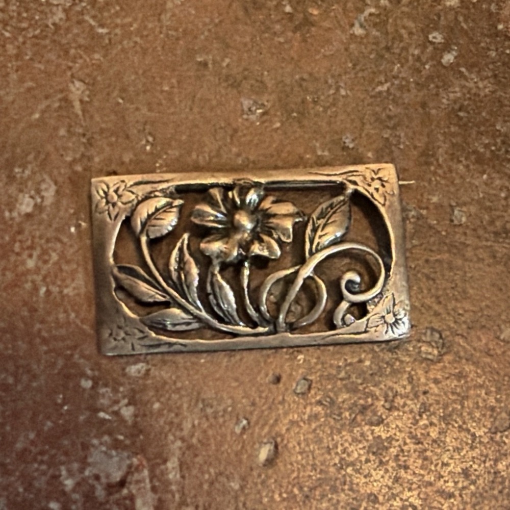 Vintage Sterling Silver 925 Flowers rectangle Brooch Pin 10g